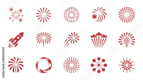 Fireworks Icon Set with Various Explosive Designs