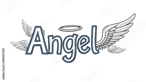 Angel Word Art with Wings and Halo - Creative Design Element