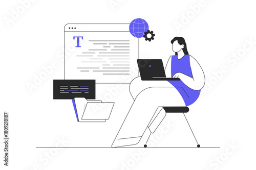 Web scraping concept. Technology for collecting data from web pages. Extracting content and data from websites in different formats. Flat Cartoon Vector Illustration, icon Stylish abstract design web