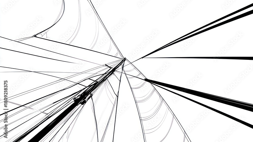 Fototapeta premium Graphic black and white abstract artwork. Lines converge, creating depth and dynamic patterns