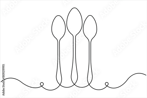 One continuous line art drawing of spoon set design. Single line art of food tools for restaurant menu, poster or banner in linear minimalist design vector illustration

