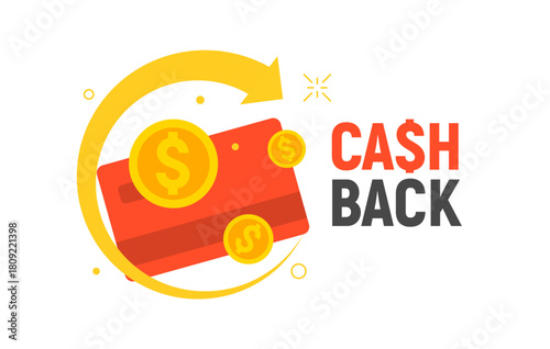 Cashback money arrow 3d icon. Bonus banner gold cash back offer label background icon