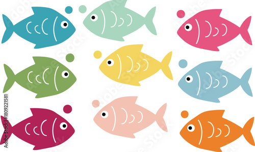 Colorful cartoon fish swimming in the ocean a vibrant underwater scene aquatic life.