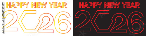 Happy 2026 New Year decorative vector icons A set of 2026 designs featuring bold numerals, festive ornaments, and contrasting light–dark color themes for celebration graphicsEPS10/AI.