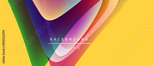 Abstract colorful design. Dynamic curves create vibrant visual impact. Yellow backdrop enhances flowing shapes, modern aesthetic.
