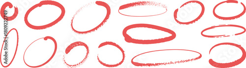 Set of Red Hand- Drawn Oval and Circular Shapes circle