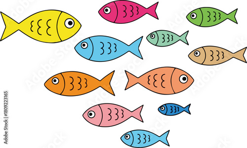 Colorful school of fish swimming together in a vibrant underwater scene aquatic life.