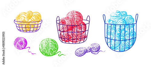 Knitting. Basket with balls of yarn. Cozy handmade