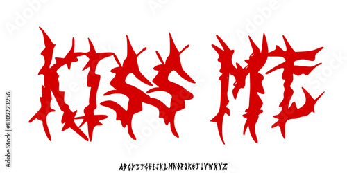 Gothic font, Savage, medieval dark y2k alphabet, letter typography print, dark vintage scary typeface. Rock poster sign, handwritten graffiti, hardcore calligraphy. Gothic font design