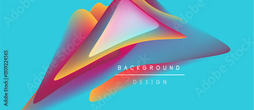 Abstract fluid shapes overlap, creating vibrant color gradients. Turquoise background complements design elements. Modern aesthetic.