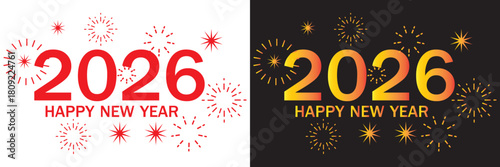 Happy 2026 New Year decorative vector icons A set of 2026 designs featuring bold numerals, festive ornaments, and contrasting light–dark color themes for celebration graphicsEPS10/AI.