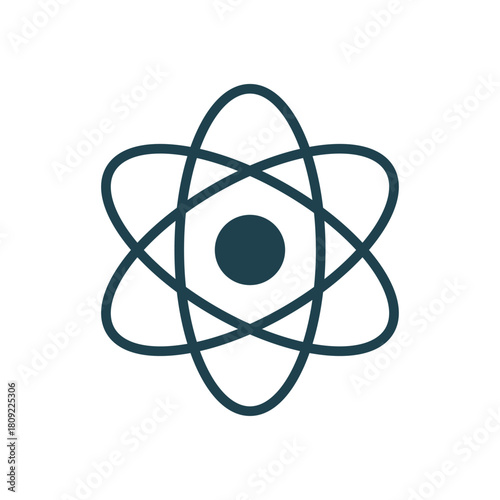 Atom symbol science energy nucleus particle physics molecular structure icon technology 