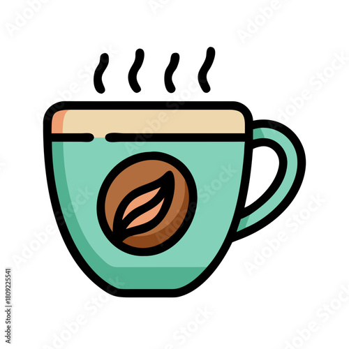 A steaming cup of coffee with a coffee bean design, perfect for illustrating coffee breaks, cafes, or the simple pleasure of a warm beverage isolated on
