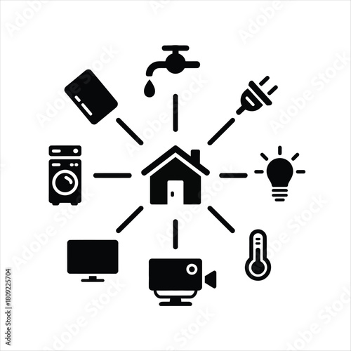 Smart Home Devices Connected to Central House Icon