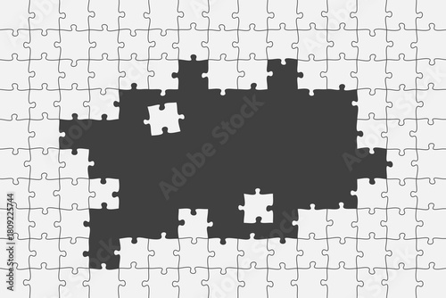 Missing puzzle jigsaw pieces concept gap completion challenge problem solution abstract layout pattern teamwork strategy complexity focus arrangement