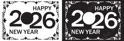 Happy 2026 New Year decorative vector icons A set of 2026 designs featuring bold numerals, festive ornaments, and contrasting light–dark color themes for celebration graphicsEPS10/AI.