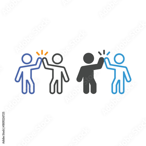 Two pairs of stylized people high-fiving on white background