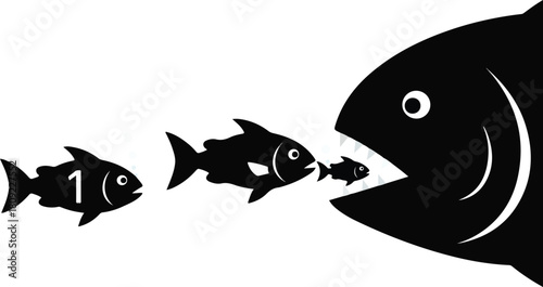 Fish eating other fish a visual representation of the food chain and hierarchy.