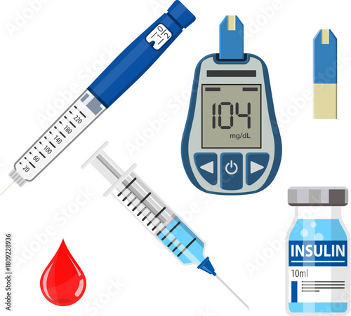 Diabetes and Insulin Icons Set