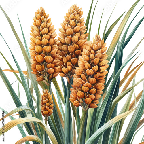 Lomandra Flower, watercolor painting vector, isolated on a white background.