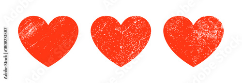 Heart trio grunge texture red symbol decorative pattern vintage distressed shapes minimal graphic love motif design element aesthetic illustration
