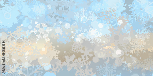 Winter snowflake background in blue gray and beige hues