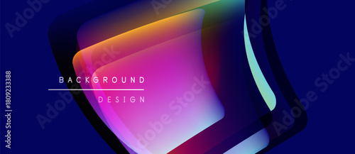 Abstract vibrant layers create dynamic visual effect. Gradient colors blend, forming modern background design. Bold text highlights concept.