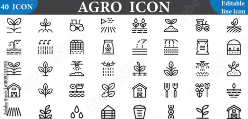 Agro  icon set with editable line icon isolated on white background