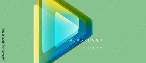 Abstract geometric shapes overlap, creating layered visual effect. Light green backdrop complements vibrant color scheme. Modern design element.