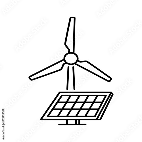 Clean Energy Solutions Solar Panel and Wind Turbine Icon Illustration