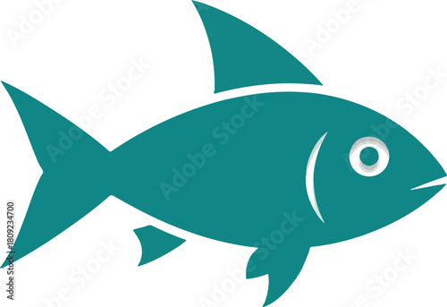 Stylized teal fish illustration with fins and eye perfect for aquatic themes.