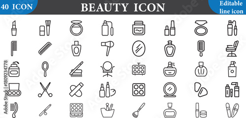 Beauty icon set isolated on white background with editable line icons