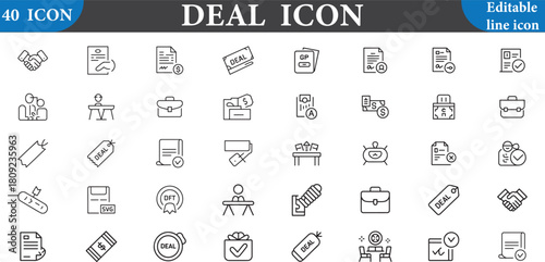 Deal icon set with editable line isolated on white background