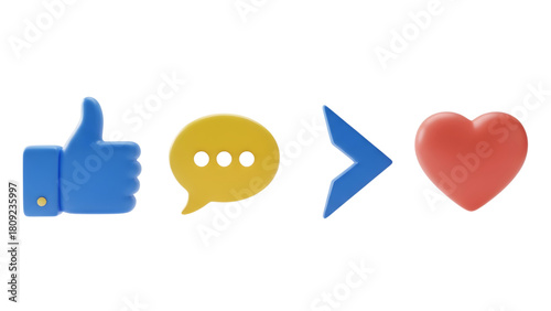 Social media icons showing a thumbs up and comment are greater than a heart symbol.