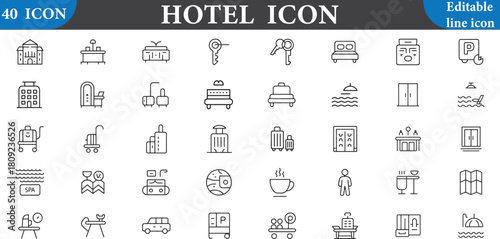 Collection of hotel icons isolated on white background for your design