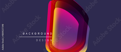 Abstract design features layered shapes, vibrant colors. Letter D prominent, text reads background, design. Dark backdrop enhances visual impact.
