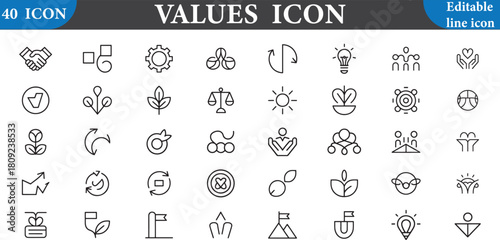 Collection of values icons isolated on white background for web and mobile use