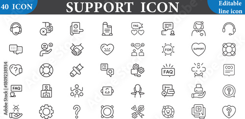Support icon set isolated on white background with thin line style