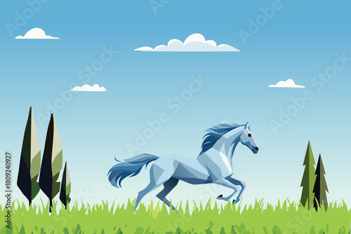 Horse running with nature background vector