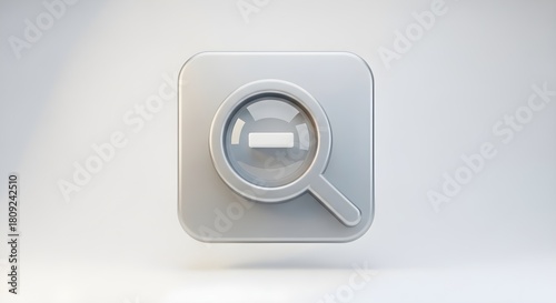 Search icon, magnifying glass, 3D illustration, white background, minimalistic design