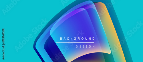 Abstract vibrant layers overlap. Blue, purple, orange hues create modern background design. Text reads background design. Smooth gradients dominate composition.