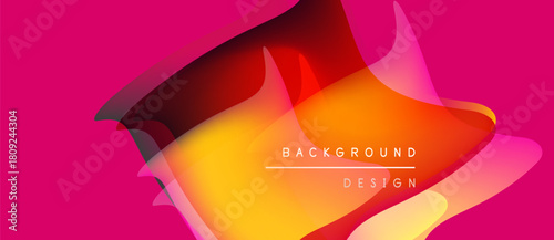 Abstract vibrant design. Fluid shapes overlap, creating warm color gradients. Pink background complements orange, yellow hues. Modern aesthetic.