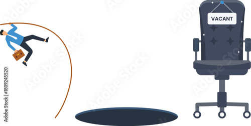 Job vacancy concept with businessman pole vaulting over obstacle for career opportunity. Hiring process, new position, job search, business ambition, corporate competition, recruitment process.