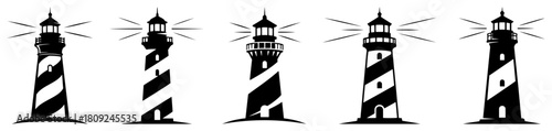 Naautical Lighthouse Silhouette Vector Icons Set