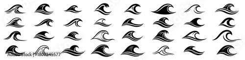 Big Set of Ocean Wave Silhouettes and Sea Surf Icons for Logo Design