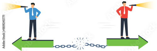 broken partnership, business conflict, different directions, communication breakdown, strategic disagreement, separate paths, corporate vision