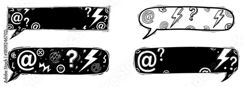 Rectangular Comic Speech Bubbles and Banners with Abstract Symbols