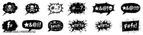Comic Book Speech Bubbles with Curses and Profanity Symbols for Anger Expression