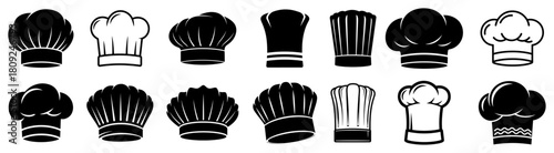 Set of Chef Hat Silhouettes and Icons for Restaurant and Bakery Design