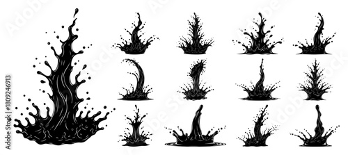 Water Splash and Liquid Splash Set with Dynamic Wave and Droplet Silhouettes